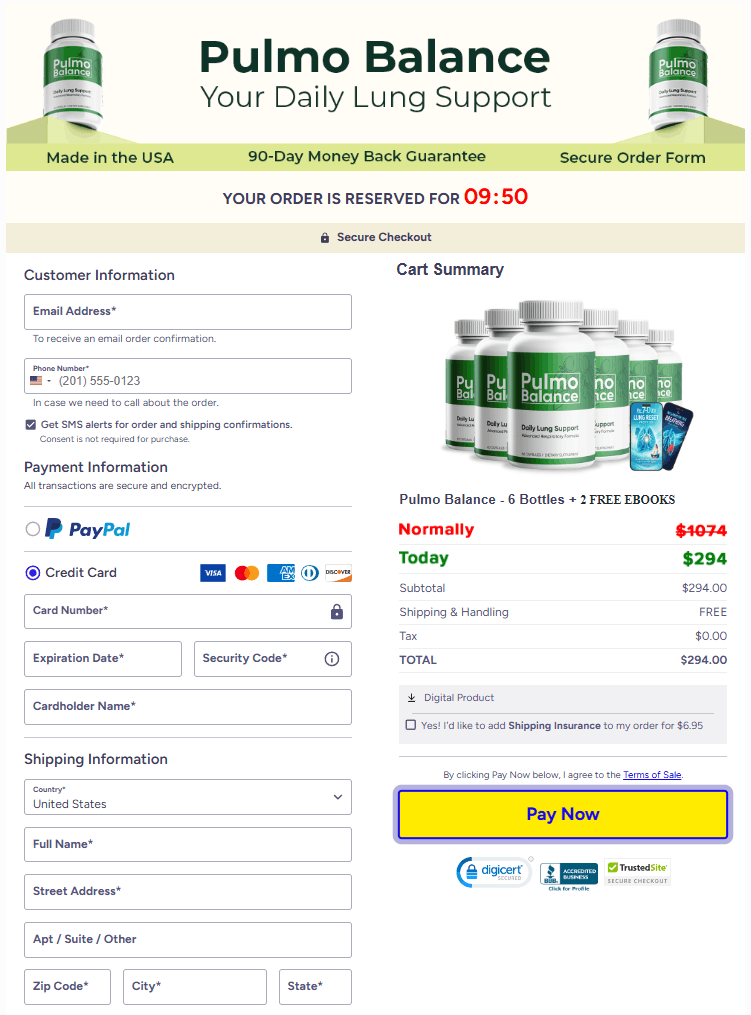 Pulmo Balance secure checkout page